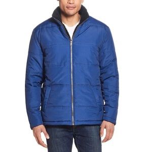 Men's Weatherproof Sherpa Lined Puffer Full Zip Jacket (Blue, XL)
